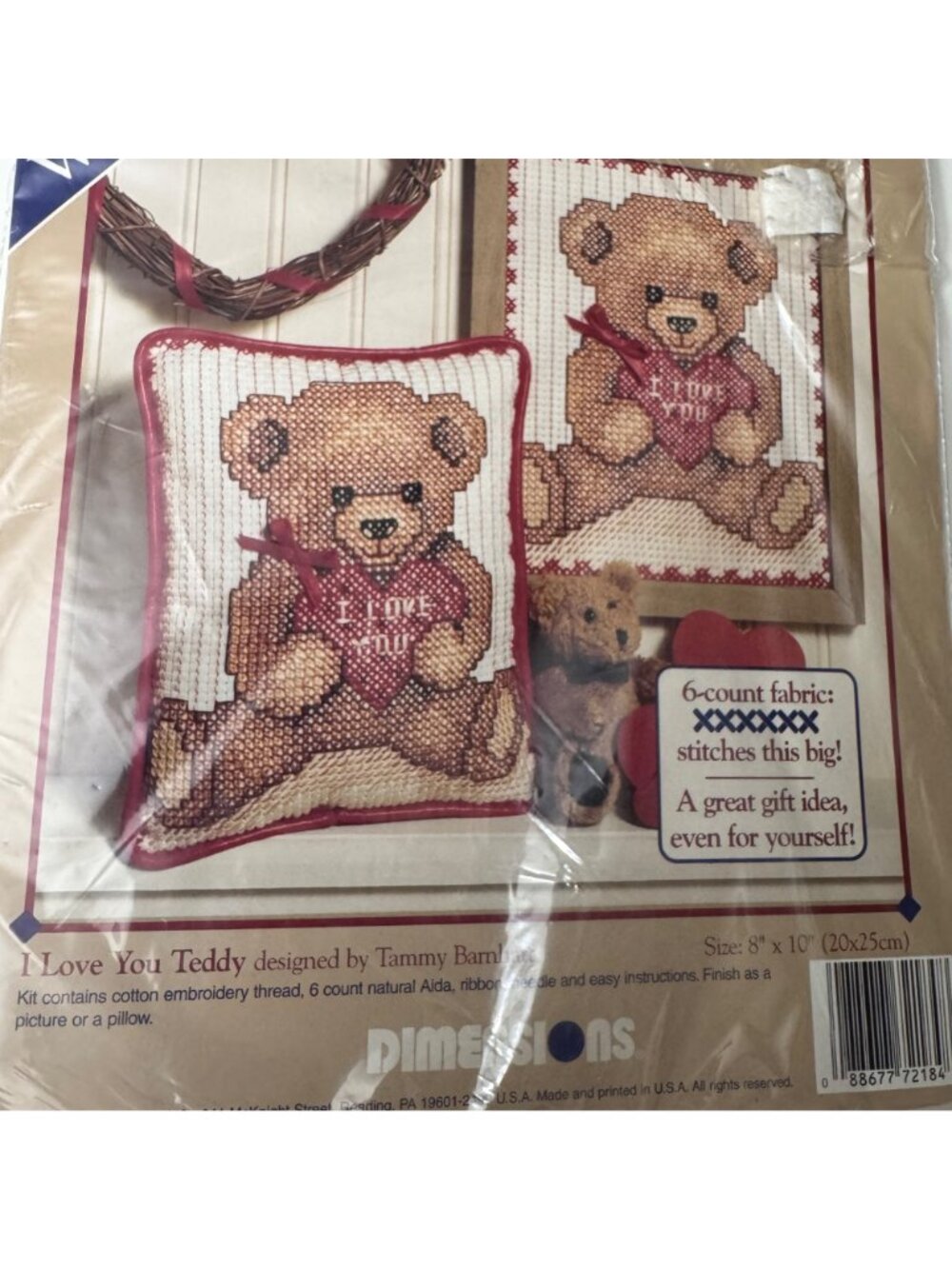 Simple Pleasures Counted Cross Stitch Kit Love You Teddy 8 "x 10" 6-Count Fabric - Picture 3 of 5